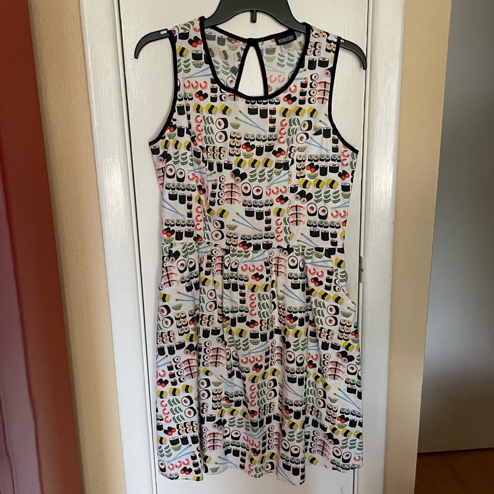 Retrolicious ModCloth sushi print A-line dress SzL